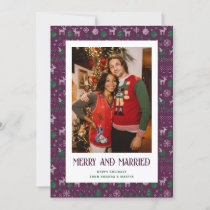 Purple Green Ugly Sweater Married and Merry Photo Holiday Card
