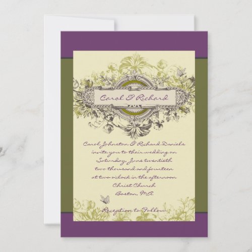 Purple Green Vintage Floral Wedding Invitation