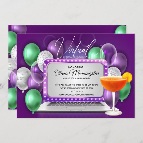 Purple Green Virtual Bridal Shower Quarantini Invitation