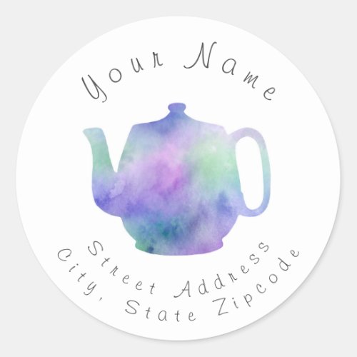 Purple Green Watercolor Abstract Teapot Label