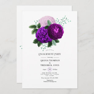 Purple & Green Watercolor Floral Engagement Party Invitation