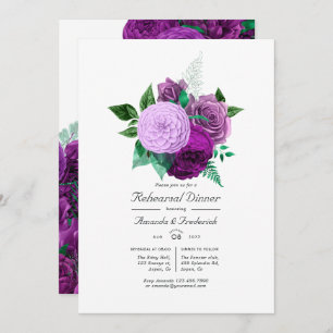 Purple & Green Watercolor Floral Rehearsal Dinner Invitation