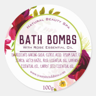 Purple Green Watercolor Flowers Bath Bomb Labels
