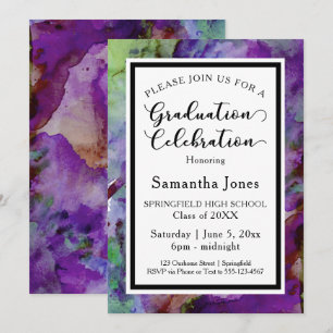 Purple & Green Watercolor Graduation Party Invitation