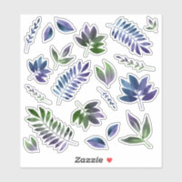 Purple Green Watercolor Leaf Planner Stickers