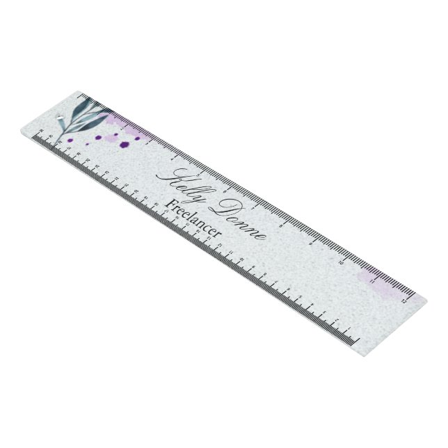 Purple green watercolor leaves ruler (Angled)