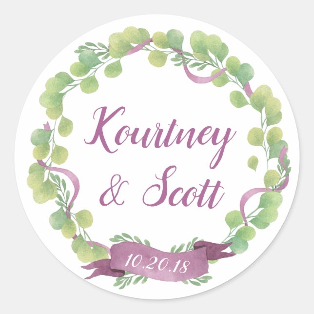 Purple & Green Watercolor Leaves - Sticker (Front)