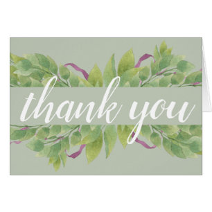 Purple & Green Watercolor Leaves Thank you Cards