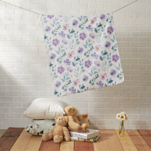 Purple Green Watercolor Wildflower Baby Blanket
