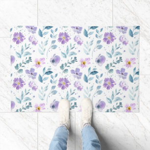 Purple Green Watercolor Wildflower Doormat