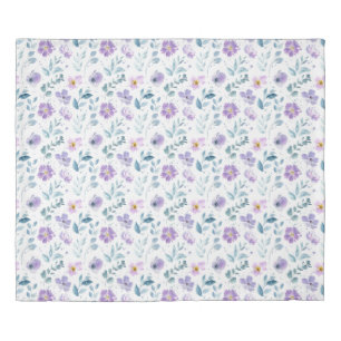 Purple Green Watercolor Wildflower Duvet Cover