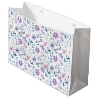Purple Green Watercolor Wildflower Large Gift Bag