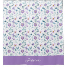 Purple Green Watercolor Wildflower Monogram Name
