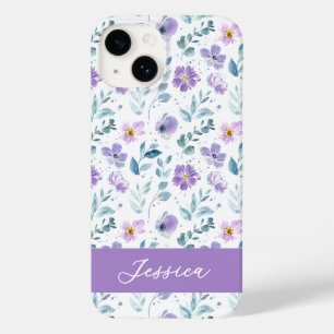 Purple Green Watercolor Wildflower Name Case-Mate iPhone 14 Case