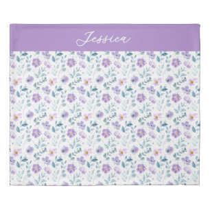 Purple Green Watercolor Wildflower Name Duvet Cover
