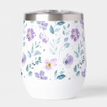 Purple Green Watercolor Wildflower Thermal Wine Tumbler<br><div class="desc">This beautiful wine tumbler features an elegant watercolor design of purple flowers and leaves with paint splashes. You can move and scale the pattern, or change the background color, in the Zazzle design tool. ••• For more feminine homewares, visit my store Zazzle.com/The_Pink_Pixie ••• For custom orders, message me on Zazzle...</div>