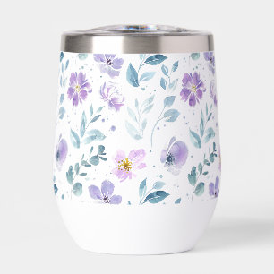 Purple Green Watercolor Wildflower Thermal Wine Tumbler