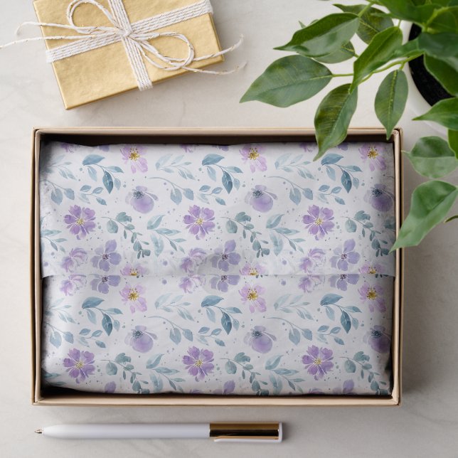 Purple Green Watercolor Wildflower Tissue Paper (Gift)