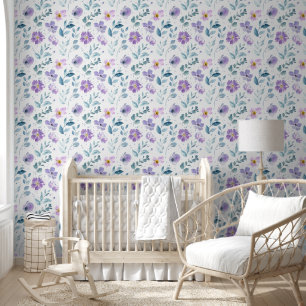 Purple Green Watercolor Wildflower Wallpaper