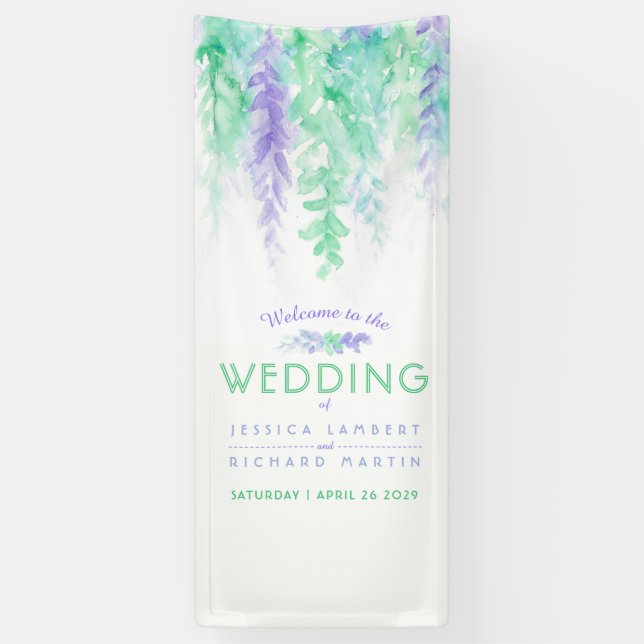 Purple green wedding art welcome banner (Vertical)