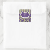 Purple, Green, White Damask Wedding Sticker (Bag)