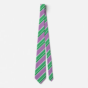 Purple Green White Diagonal Candy Stripes Striped Neck Tie