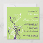 Purple Green White Floral Bridal Shower Invitation (Back)