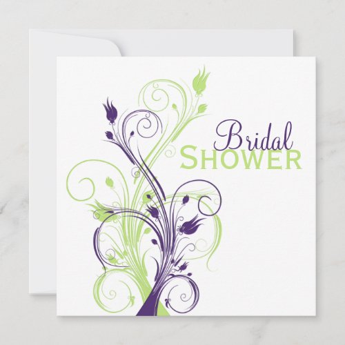 Purple Green White Floral Bridal Shower Invitation