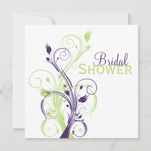 Purple Green White Floral Bridal Shower Invitation (Front)