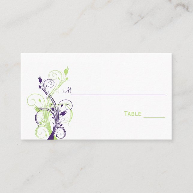 Purple Green White Floral Place Cards (Front)