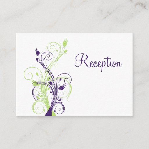Customizable Purple Green White Floral Reception Enclosure Card Business Cards