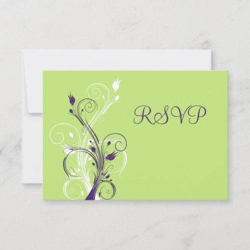 Purple Green White Floral RSVP Card