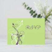 Purple Green White Floral RSVP Card (Standing Front)