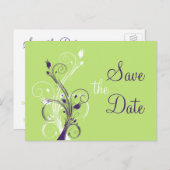 Purple Green White Floral Save the Date Post Card (Front/Back)