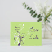 Purple Green White Floral Save the Date Post Card (Standing Front)