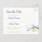 Purple Green White Floral Save the Date Post Card (Back)