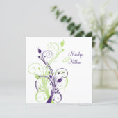 Purple Green White Floral Sq. Wedding Invitation (Standing Front)