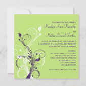 Purple Green White Floral Sq. Wedding Invitation (Back)