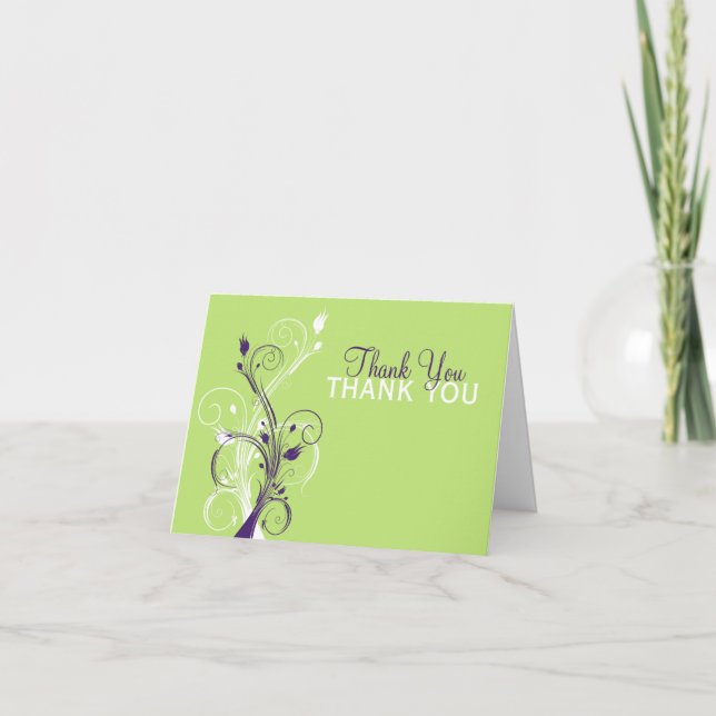 Purple Green White Floral Thank You Card (Front)