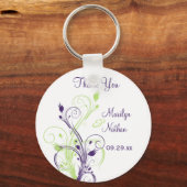 Purple Green White Floral Wedding Favor Key Chain (Front)