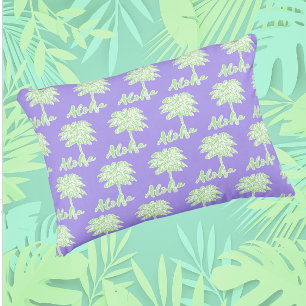 Purple Green White Palm Aloha Tropical Outdoor Pillow