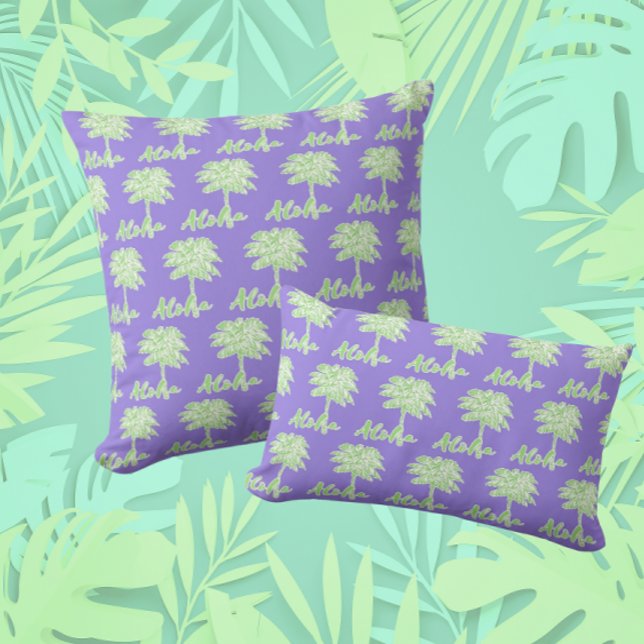 Purple Green White Palm Aloha Tropical  Throw Pillow (Creator Uploaded)