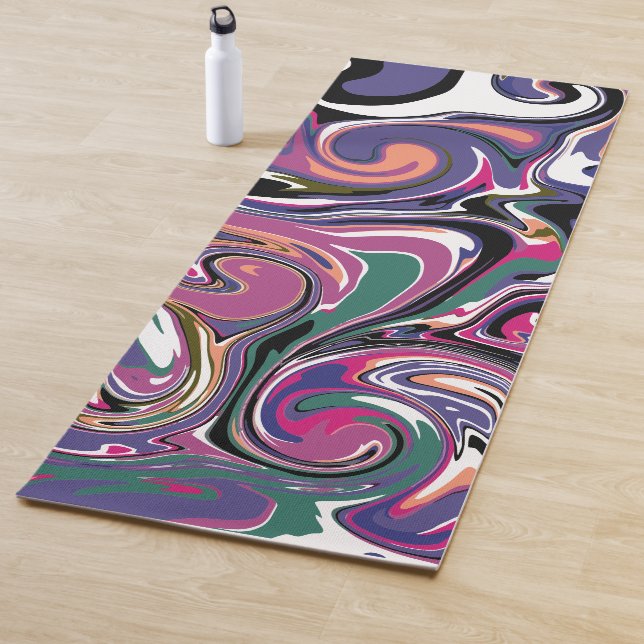 Purple, Green, White Pink Marble Swirls Fluid Art Yoga Mat (In Situ)