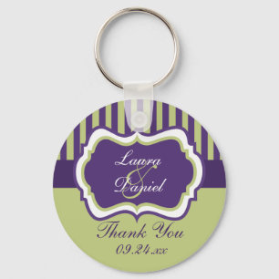 Purple, Green, White Striped Wedding Favor Keychain