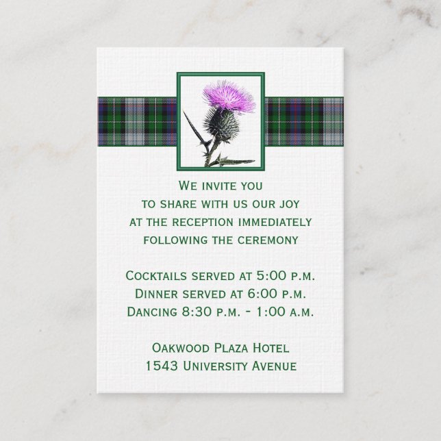 Purple, Green, White Tartan Thistle Enclosure Card (Front)