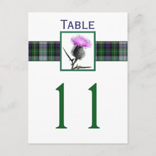 Purple, Green, White Tartan Thistle Table Number