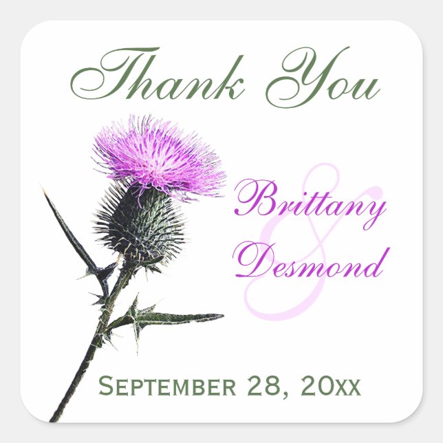Purple, Green, White Thistle 1.5" Wedding Sticker (Front)