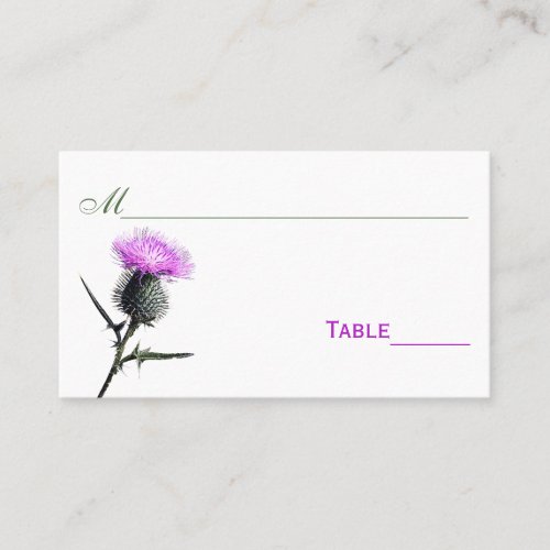 Purple Green White Thistle Flower Place Cards