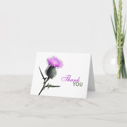 Purple Green White Thistle Thank You Card