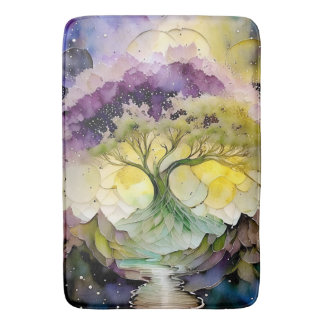 Purple Green Yellow Blue Abstract Fantasy Tree Bath Mat